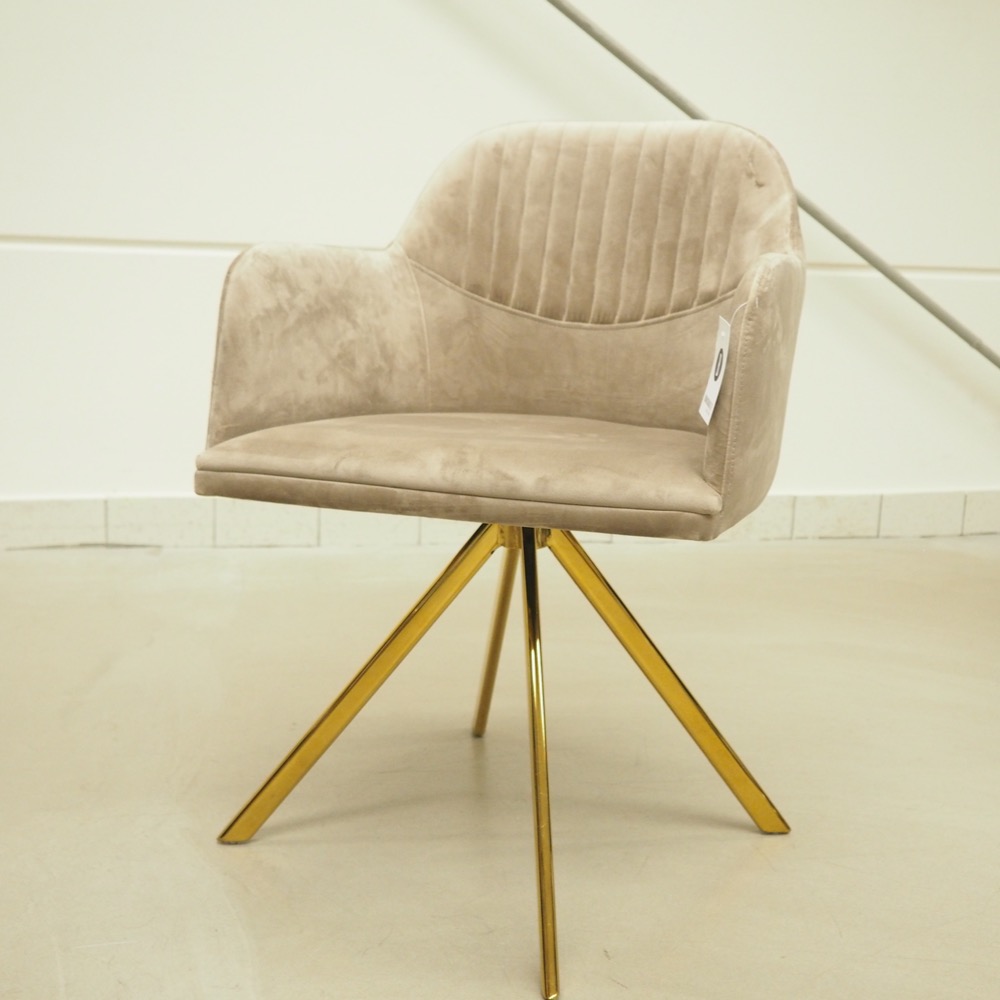 Samt-Armlehnstuhl Stuhl Levy grau-beige gold