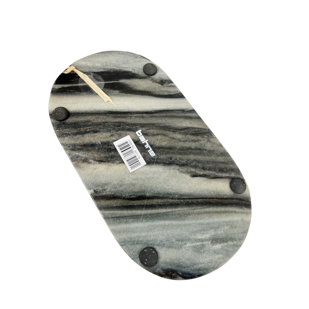 Deko-Tablett Oval Marmor Schwarz-Grau halbrund