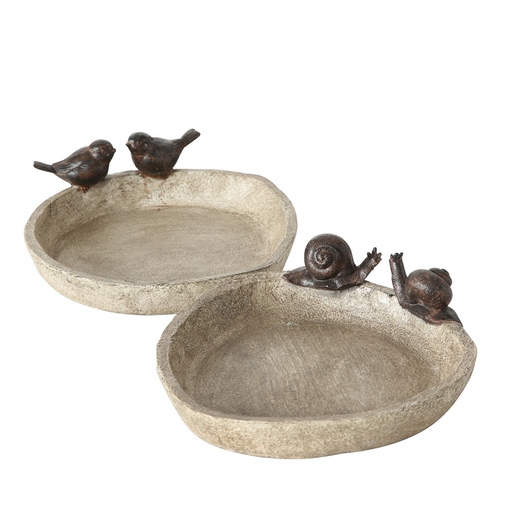 1x Vogeltränke/-bad Lubin 2sort. H 6cm Kunstharz Braun Deko Garten