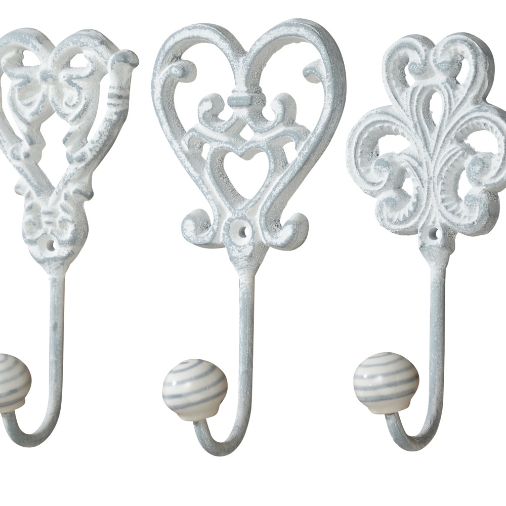 Garderobenhaken Pippo 3er-Set H14cm Eisen Matt Shabby weiß Deko
