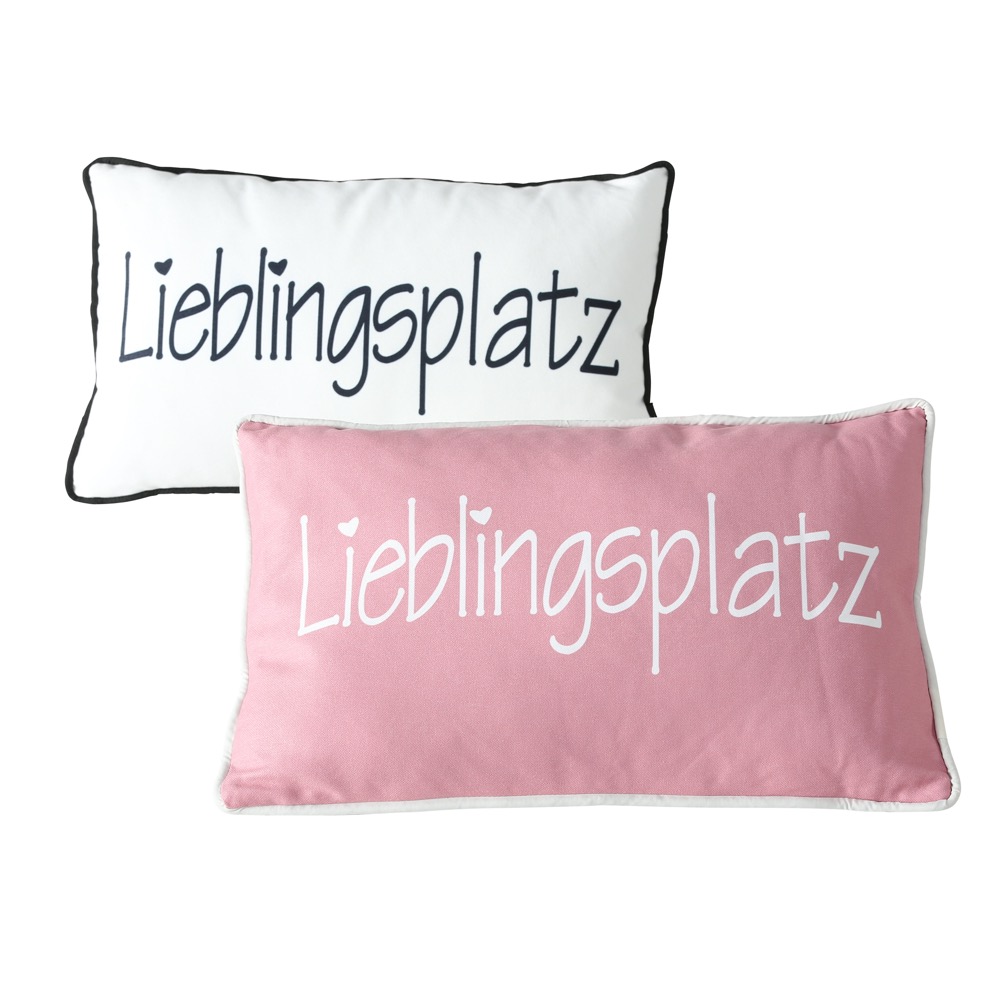 Deko-Kissen Lieblingsplatz 2sort. Spruch Schwarz Rosa Weiß L/B 50x30 cm