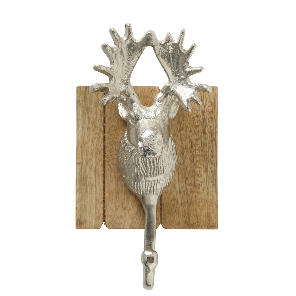Garderobenhaken Alfons 2er-Set  H 9cm Hirsch Mango-Holz Aluminium Natur