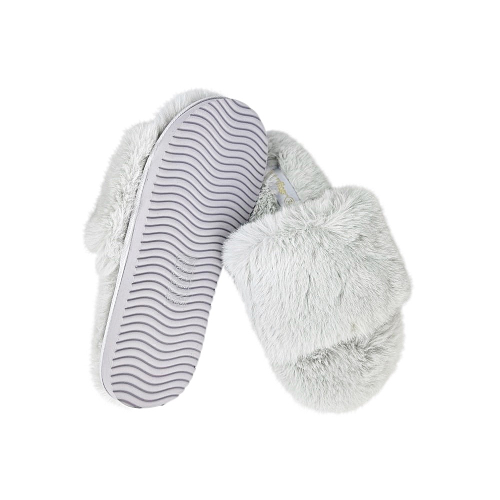 Fleece-Pantoletten Slide Fur 2 Größe 39 Grau weich kuschelig