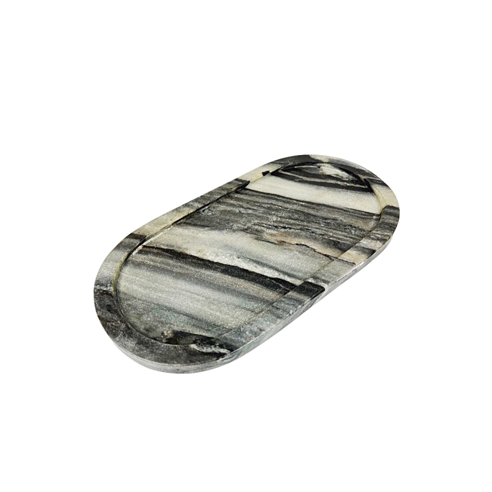 Deko-Tablett Oval Marmor Schwarz-Grau halbrund