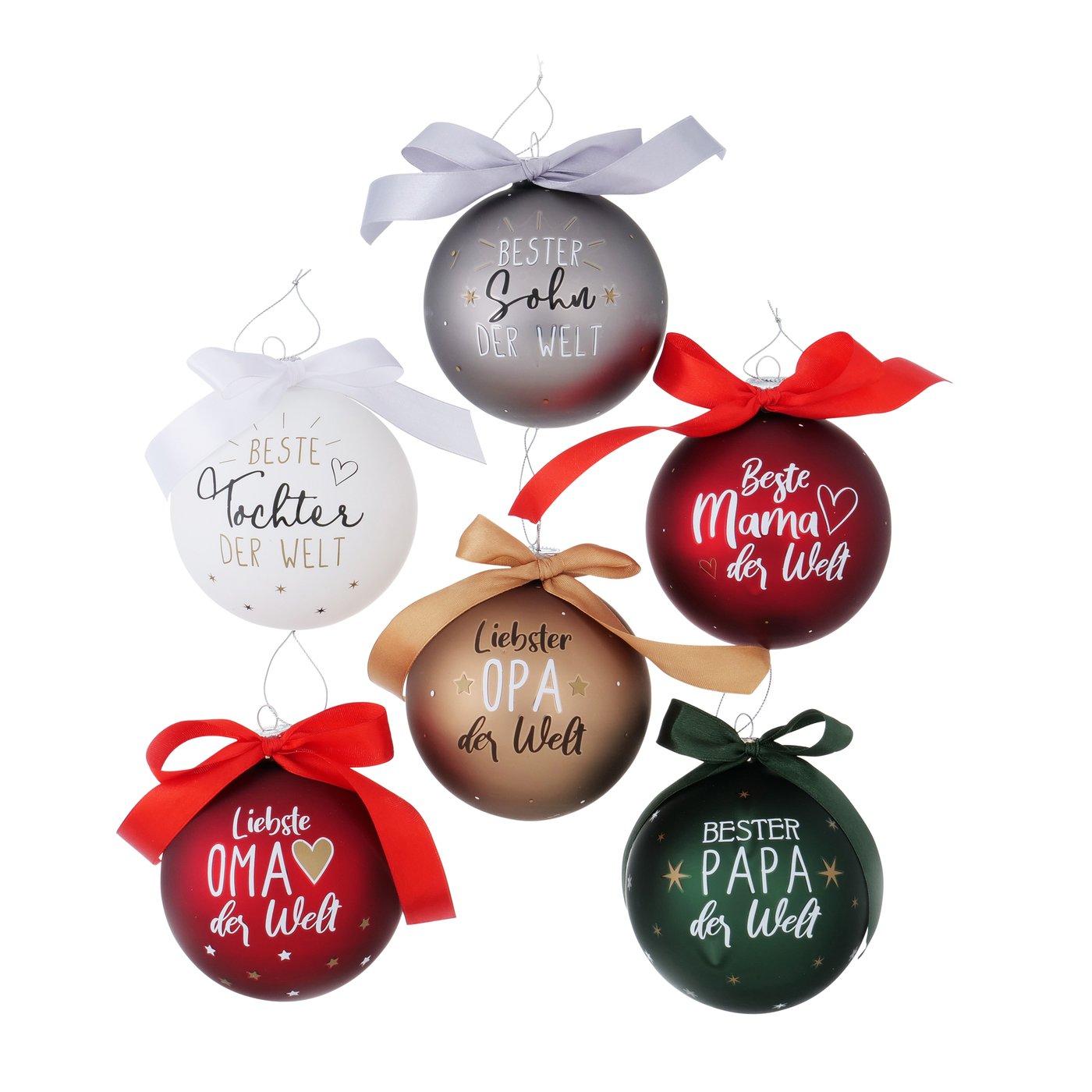 1x Weihnachtskugel Glas matt Glitzer Sprüche XMAS
