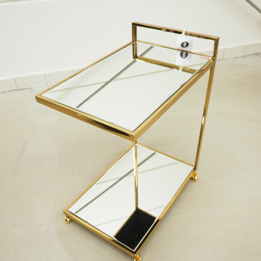 Servierwagen Classy Goldfarben mit Spiegelglas 4 Rollen