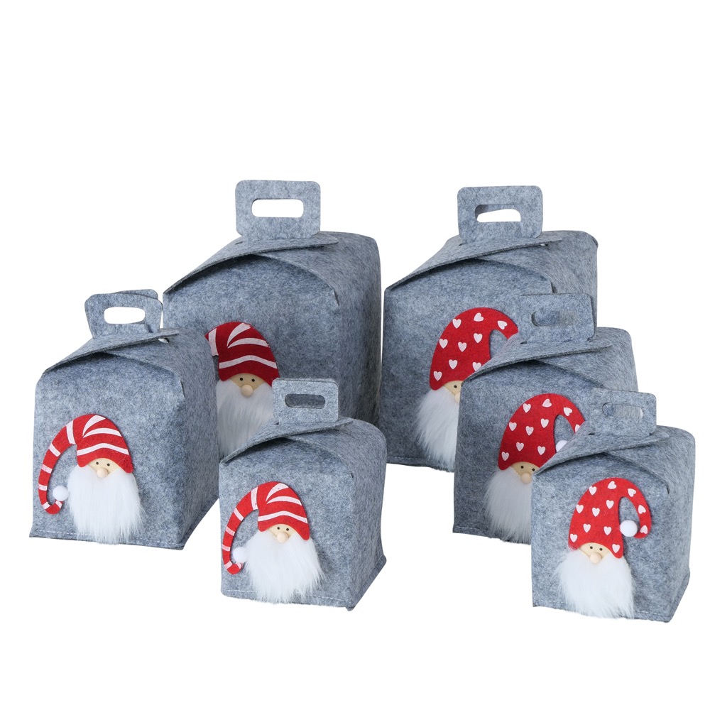 Geschenkbox-Set  Kolja 3-tlg. 2 sort. Quadrat H 15-23cm Filz Kunstfell