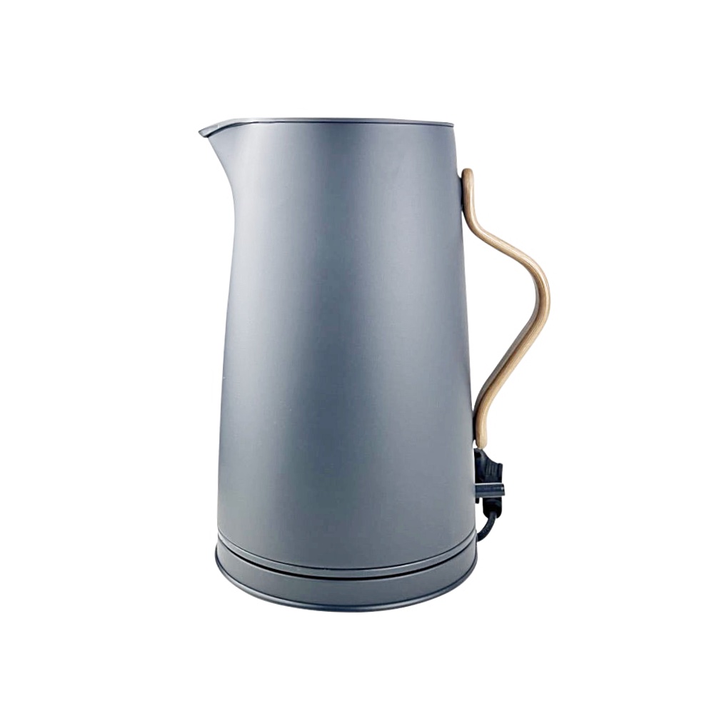 Wasserkocher Emma in Grau matt 1.2 L Edelstahl Buchenholz Emaille
