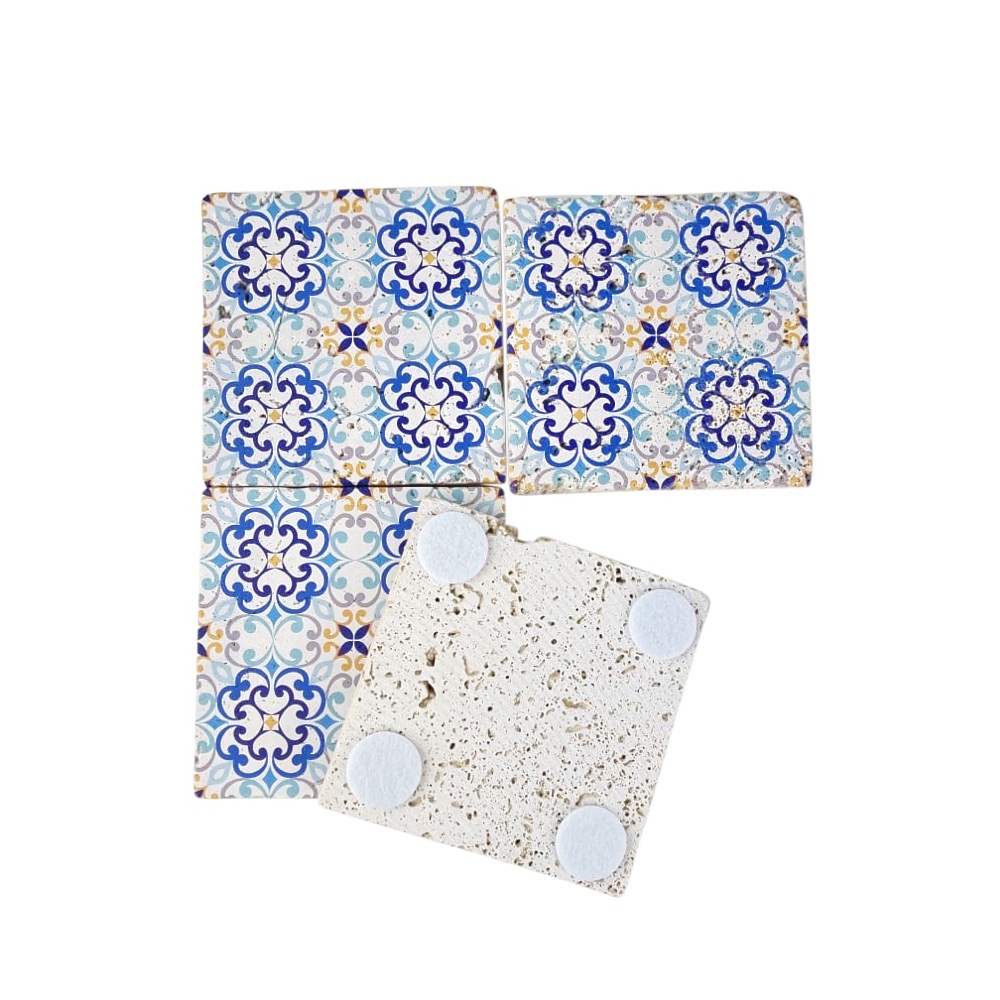 Untersetzer Dorothea 4 Stück blau / türkis Naturstein Filz 10 x 10 cm