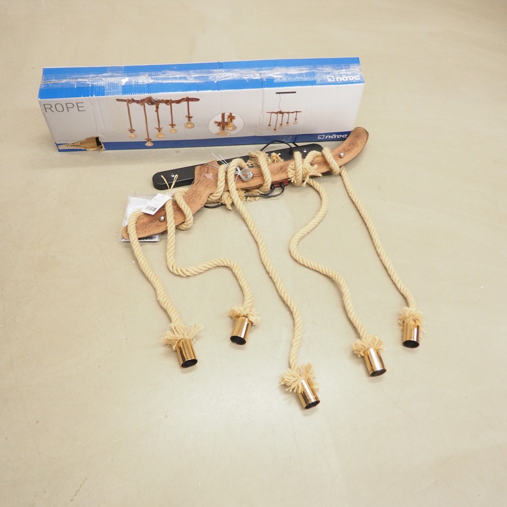 5flammige Hängeleuchte Rope Jute Seil Holz B/H 100/100 cm T 12 cm