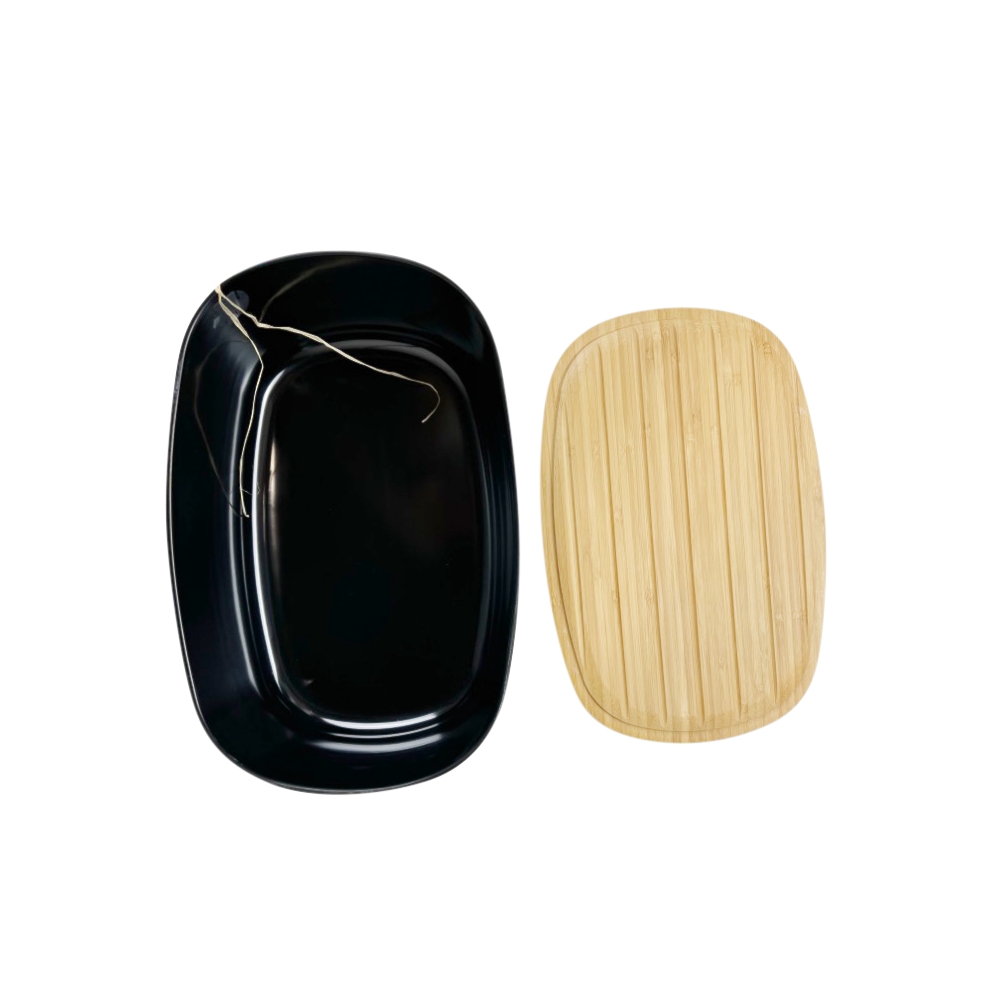 Designer Brotkasten Box-It Bambusdeckel Schwarz 35x12x23cm