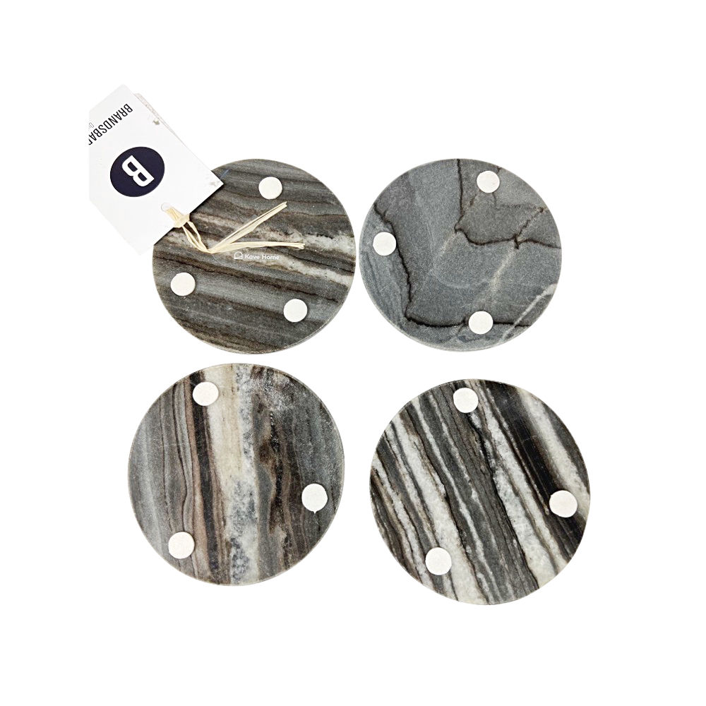 4x Marmor-Untersetzer Tressa Grau rund