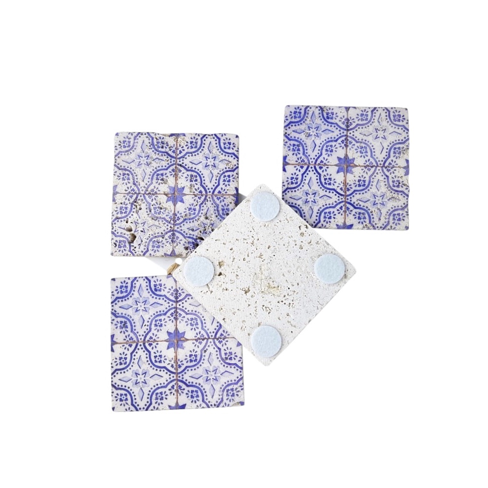 Untersetzer Optimus 4 Stück blau 10x10 cm Naturstein Filz