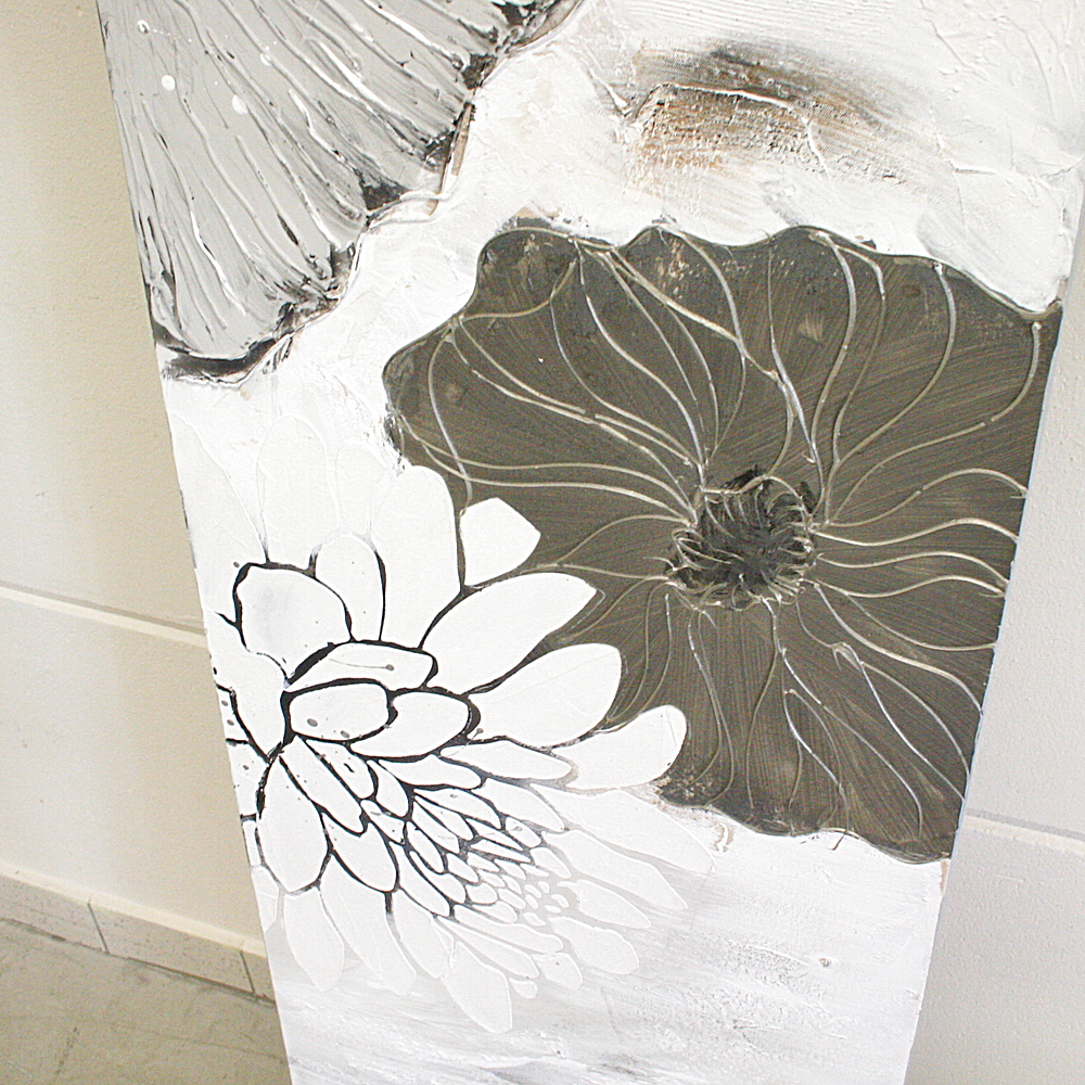 Bild Wandbild Blüten Mix Grau Weiß 150x50cm