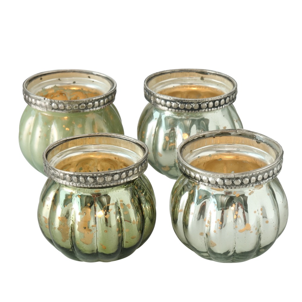 1x Windlicht Heloisa 4fach sort. H 6 cm Glas lackiert Grün Deko