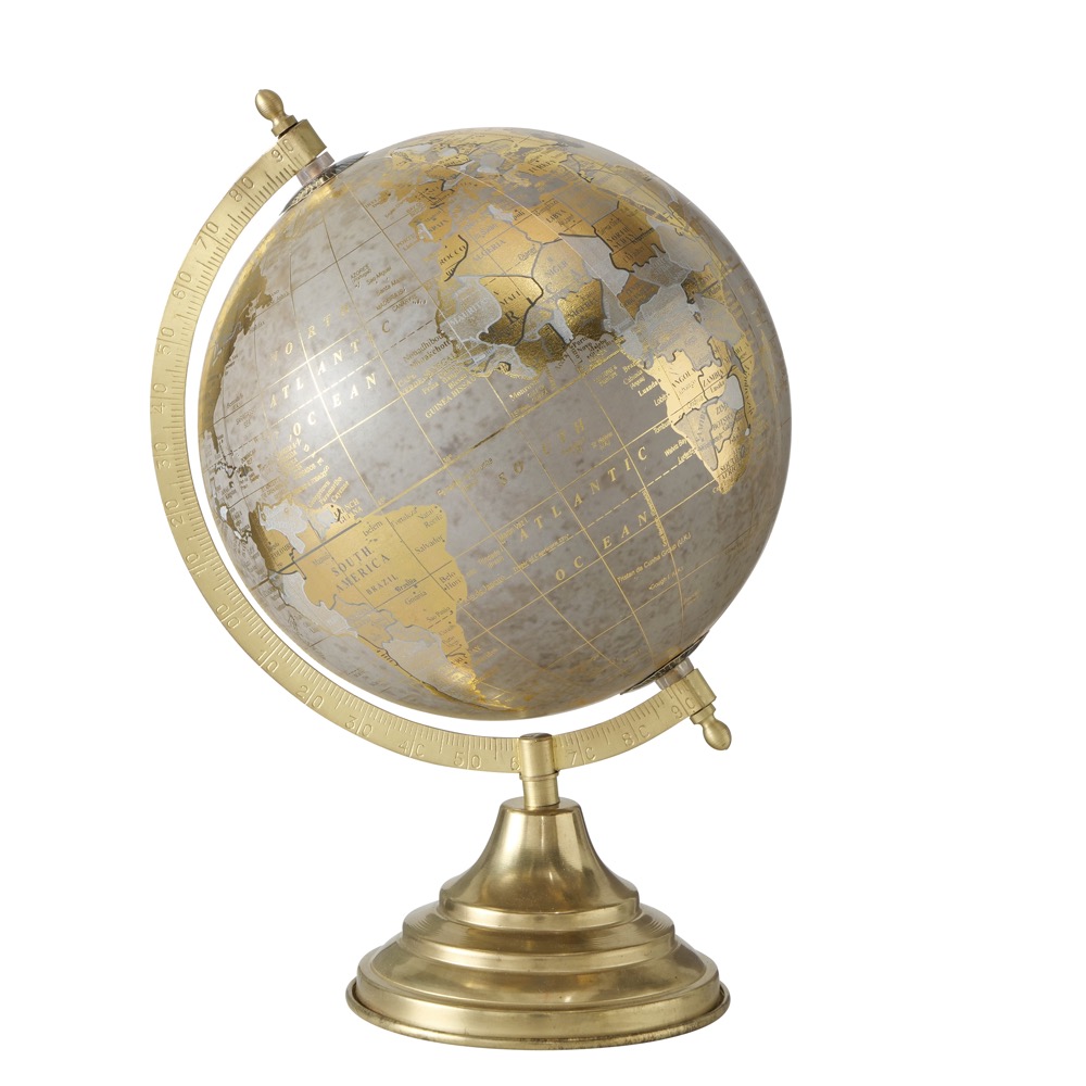 1x Dekoaufsteller Globe 2 sort.Globus Standfuß H 34 cm Papier Eisen Kunst