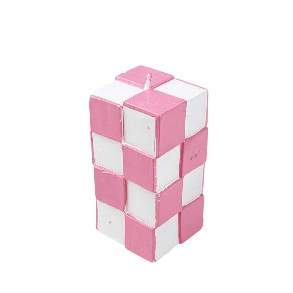 Kerze Tile Fliesenoptik Rosa Weiß Wachs