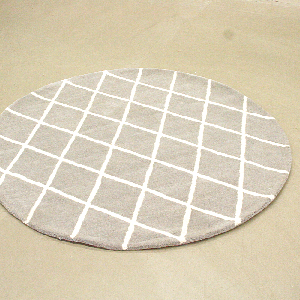 Handgetufteter Wollteppich Wild Cat Ø 120 cm rund grau creme