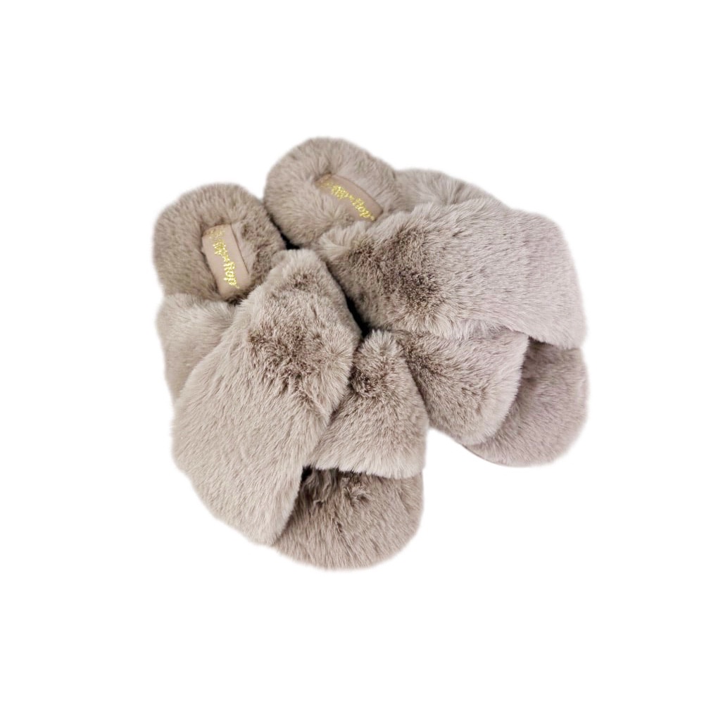 Pantoletten Cross Fur 2 Größe 38 kuschelig warm weich Taupe
