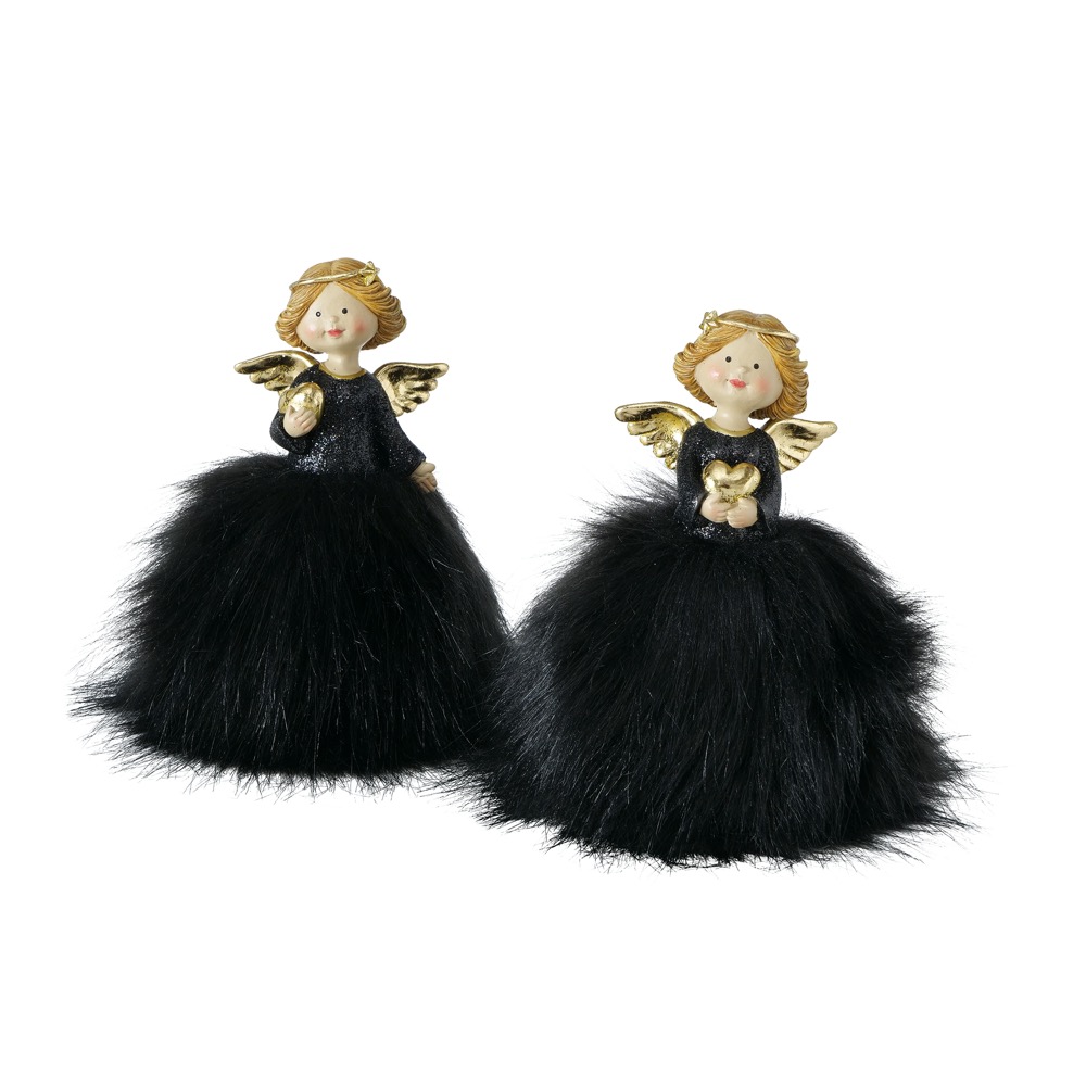 1x Figur Helene 2 sort. Deko-Engel H 15cm Kunstharz Schwarz Gold
