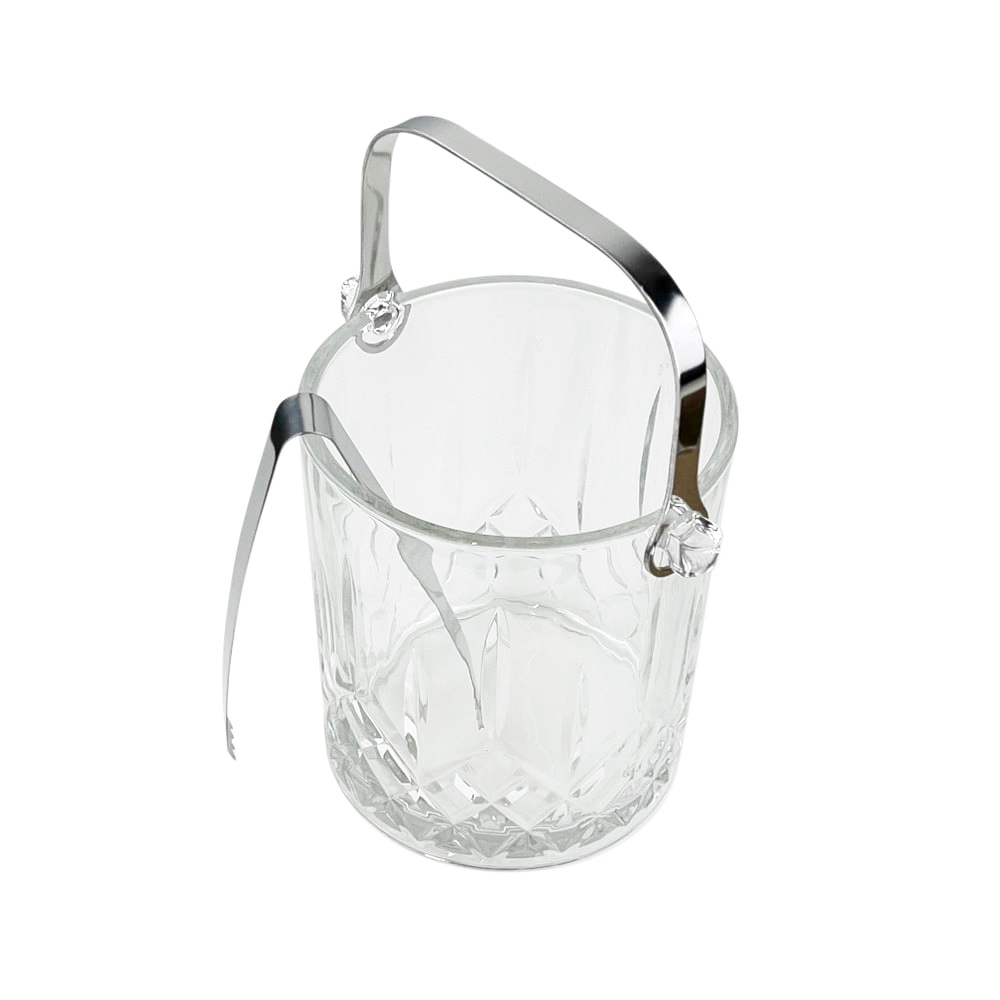 Kleiner Eiseimer Harvey Eiszange Kristallrelief Transparent Silber