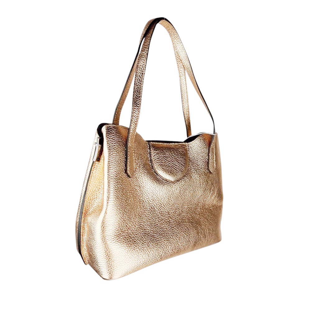 Handgefertigte Leder-Schultertasche Rama Rose Metallic