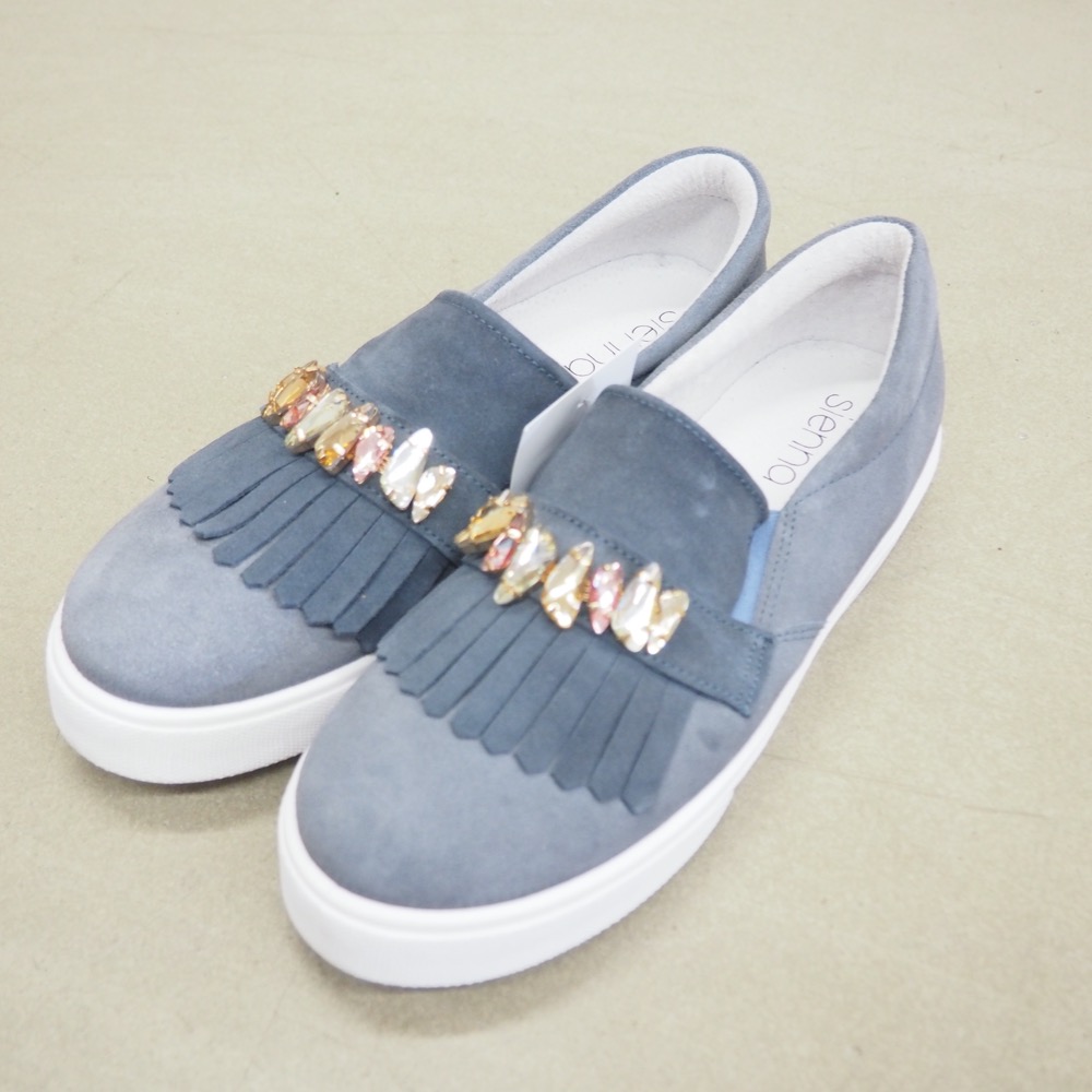 Slipper blau Gr. 40 Schmucksteine Blau Rauleder