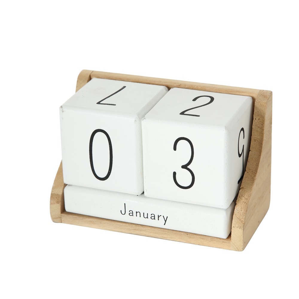 Blockkalender Kalender Manja H 9 cm Deko MDF Schwarz Weiß Natur