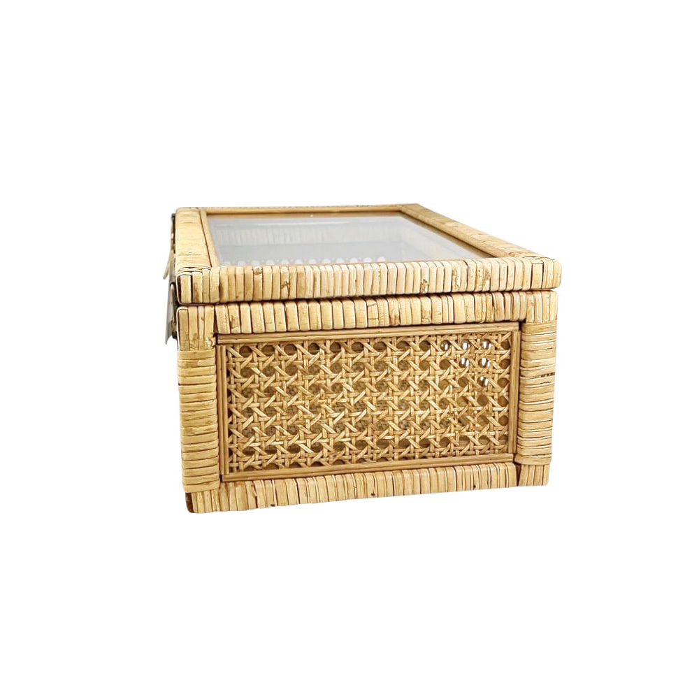 Schmuckboxen Talina 2er-Set Rattan Holz Glas Braun