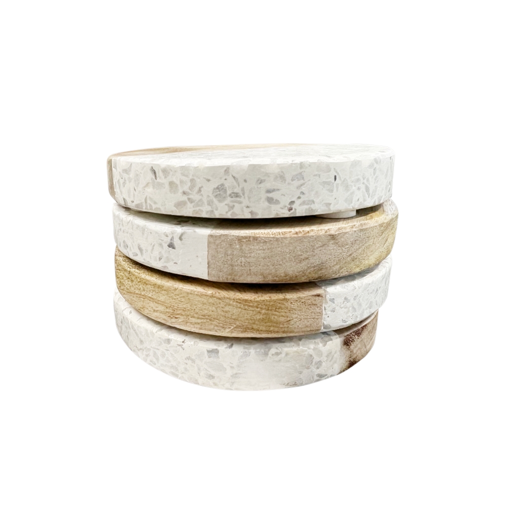 4x Untersetzer Augustine Terrazzo/Mangoholz Natur Weiß ca. Ø 10 x 2 cm
