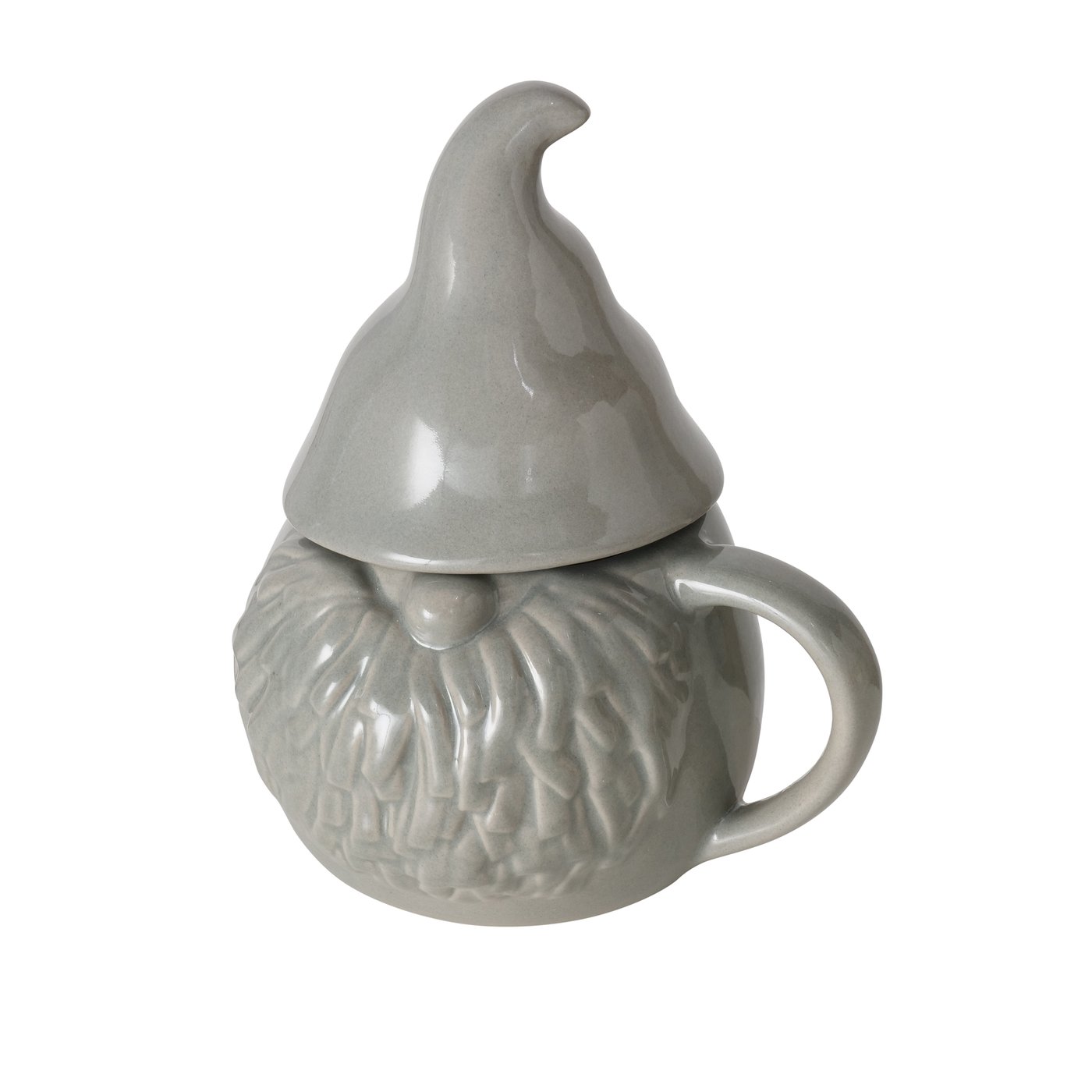 1x Jumbobecher Wichtel Tasse Steingut Keramik Cremeweiß Grau