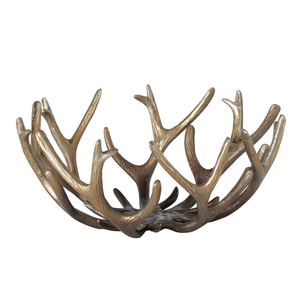 Deko-Schale Fortogna Geweih H 16cm D38cm Aluminium antikbraun
