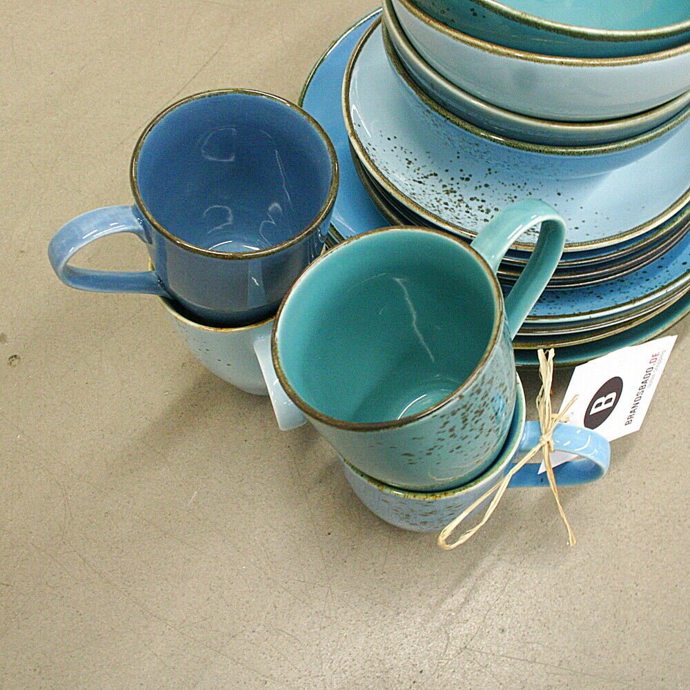 CREATABLE Geschirr Set 16-tlg. Viva blau 4 Personen Steingut