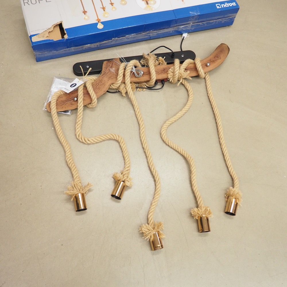 5flammige Hängeleuchte Rope Jute Seil Holz B/H 100/100 cm T 12 cm