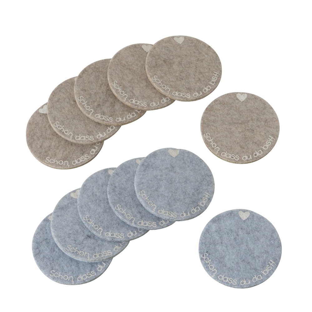 Untersetzer-Set Besuch 6-tlg. 2 sort. D 10cm Filz Beige Hellgrau