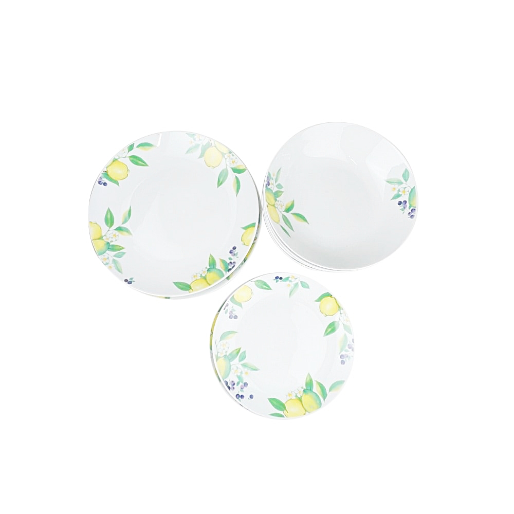 Geschirr-Set Lemon 18-teilig Porzellan Weiß Grün Gelb
