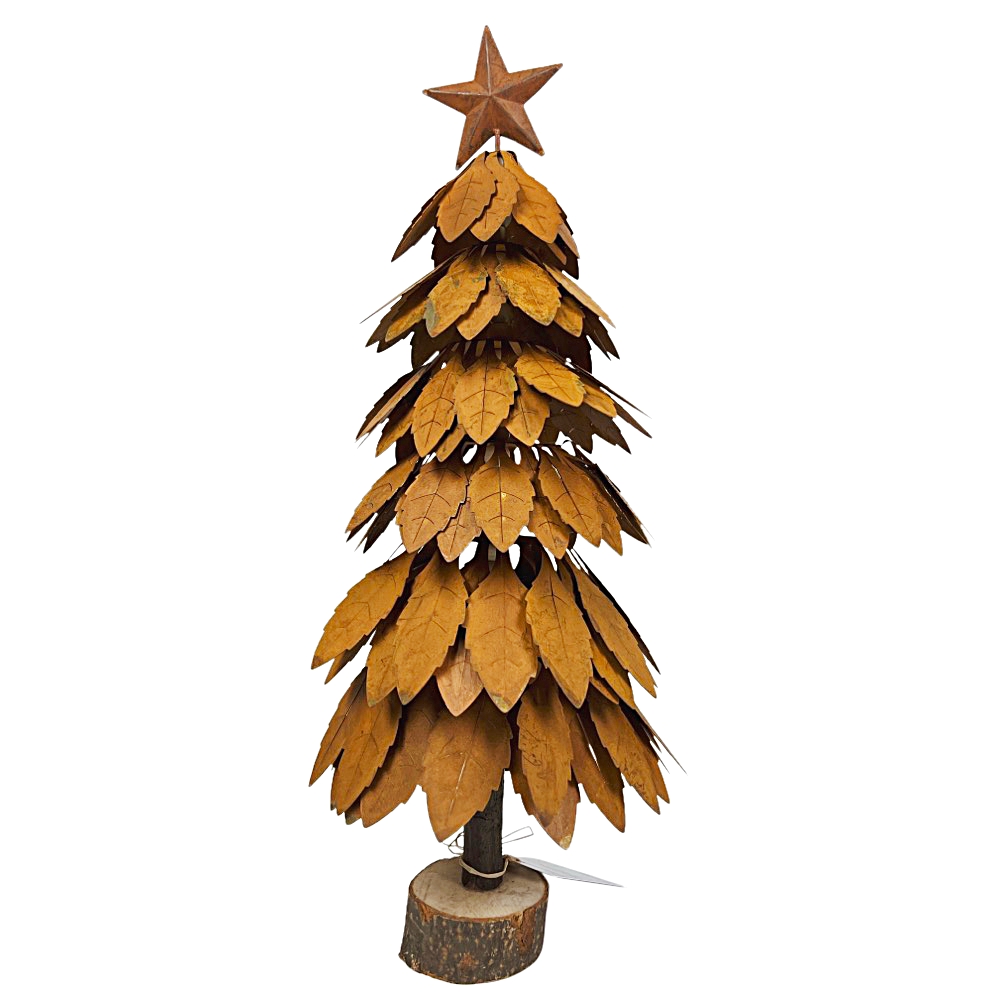 Deko Objekt Christbaum Blättern Rost-Optik Metall Holz ca. H43 cm