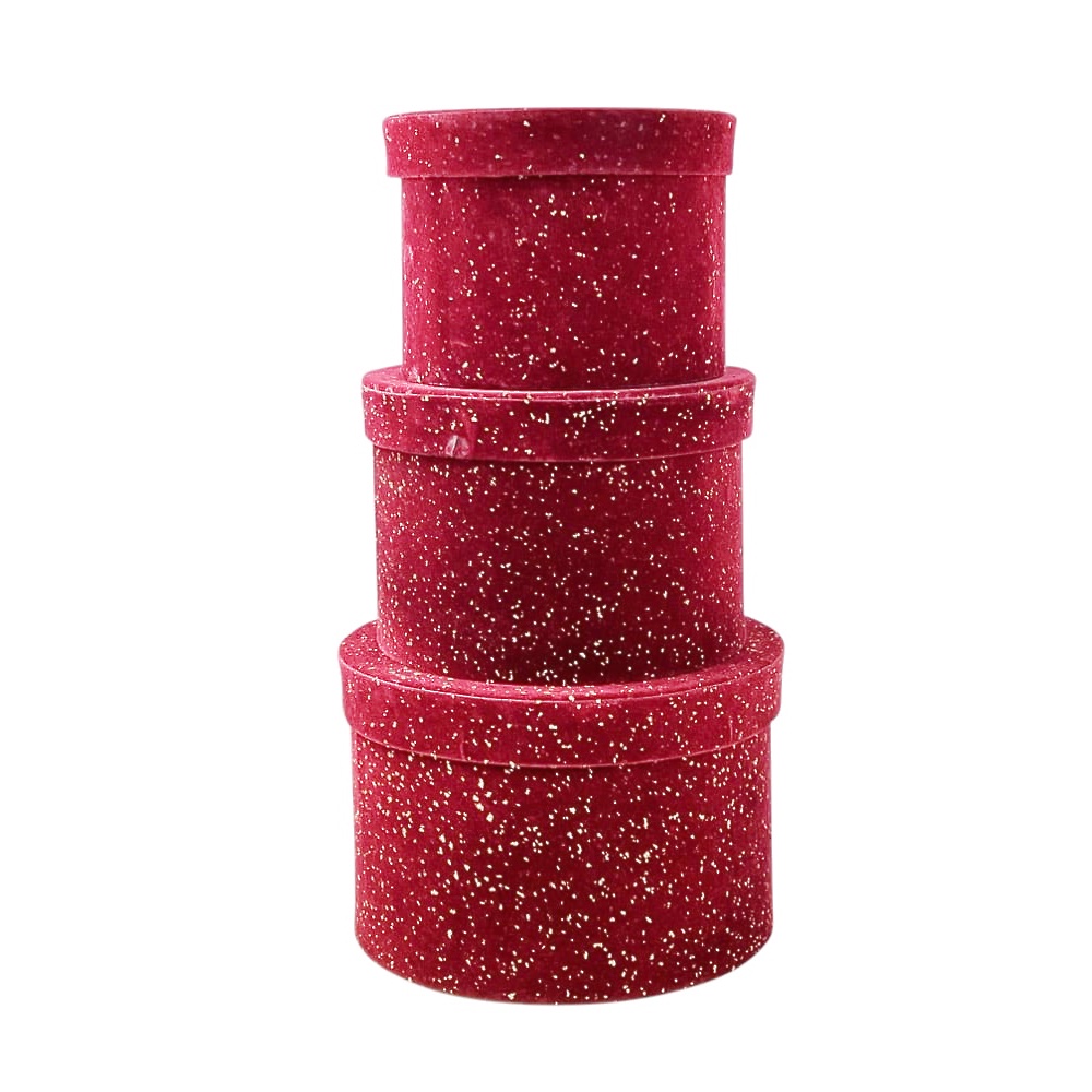 Geschenkboxen-Set Karo 3-tlg. burgundfarben Velvet XMAS
