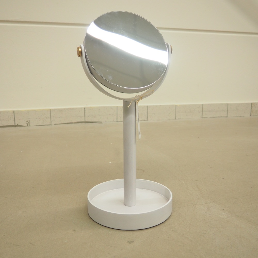Handgefertigter Eichenholz-Kosmetikspiegel Magnify weiß Ø/H 20/45cm