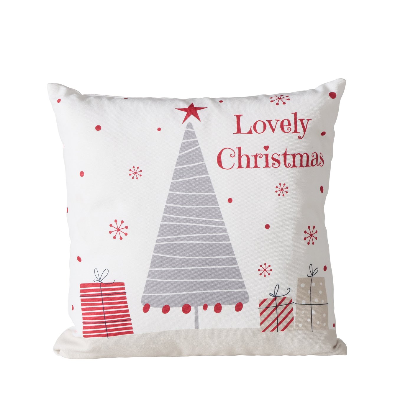 Kissen Polyester Haus Grau Rot Weiß 45x45cm XMAS