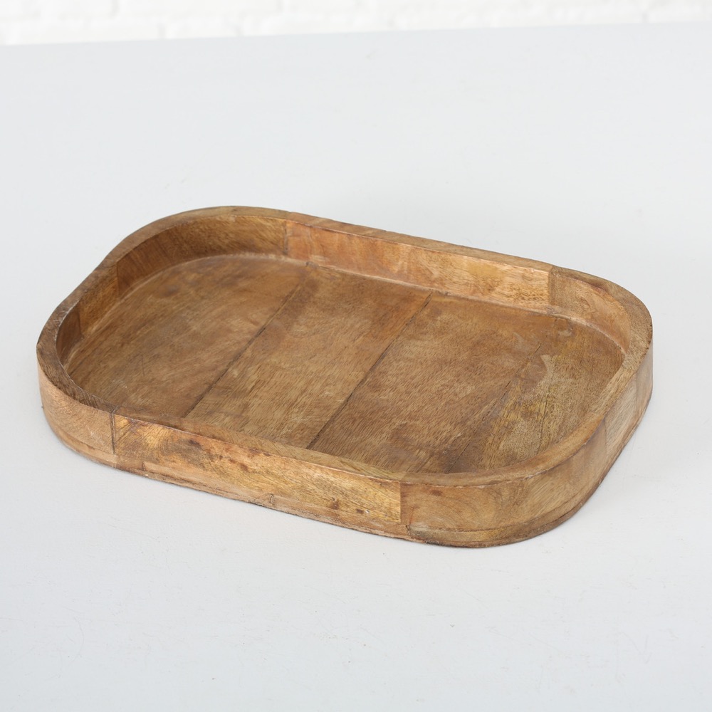 Deko-Tablett Tikko 2 tlg. Set Deko B 25-30 cm Mango Holz Neu