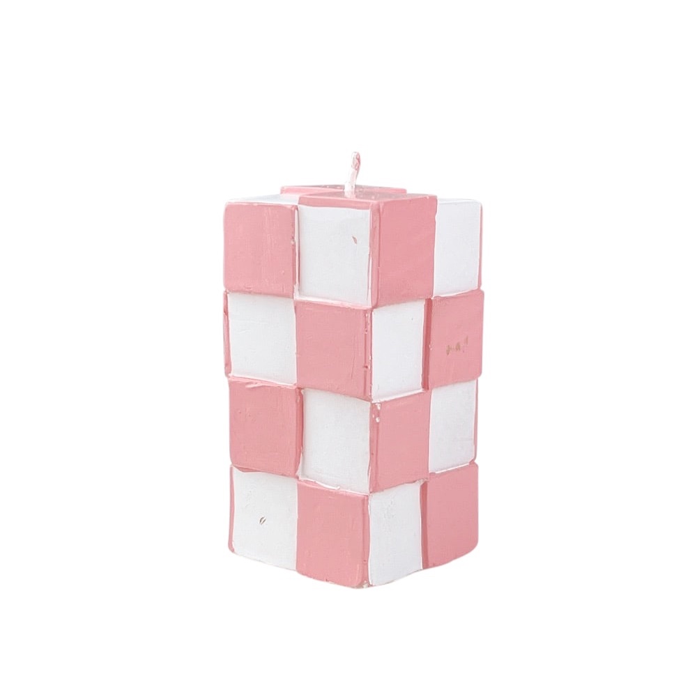 Kerze Tile Fliesenoptik Rosa Weiß Wachs