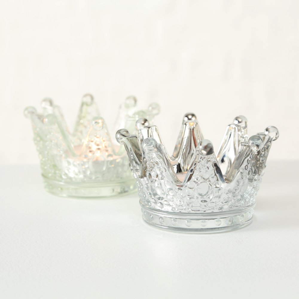 3x Teelichthalter Crown Kronen  3-tlg. Farbmix H 5 cm, B 8 cm Krone