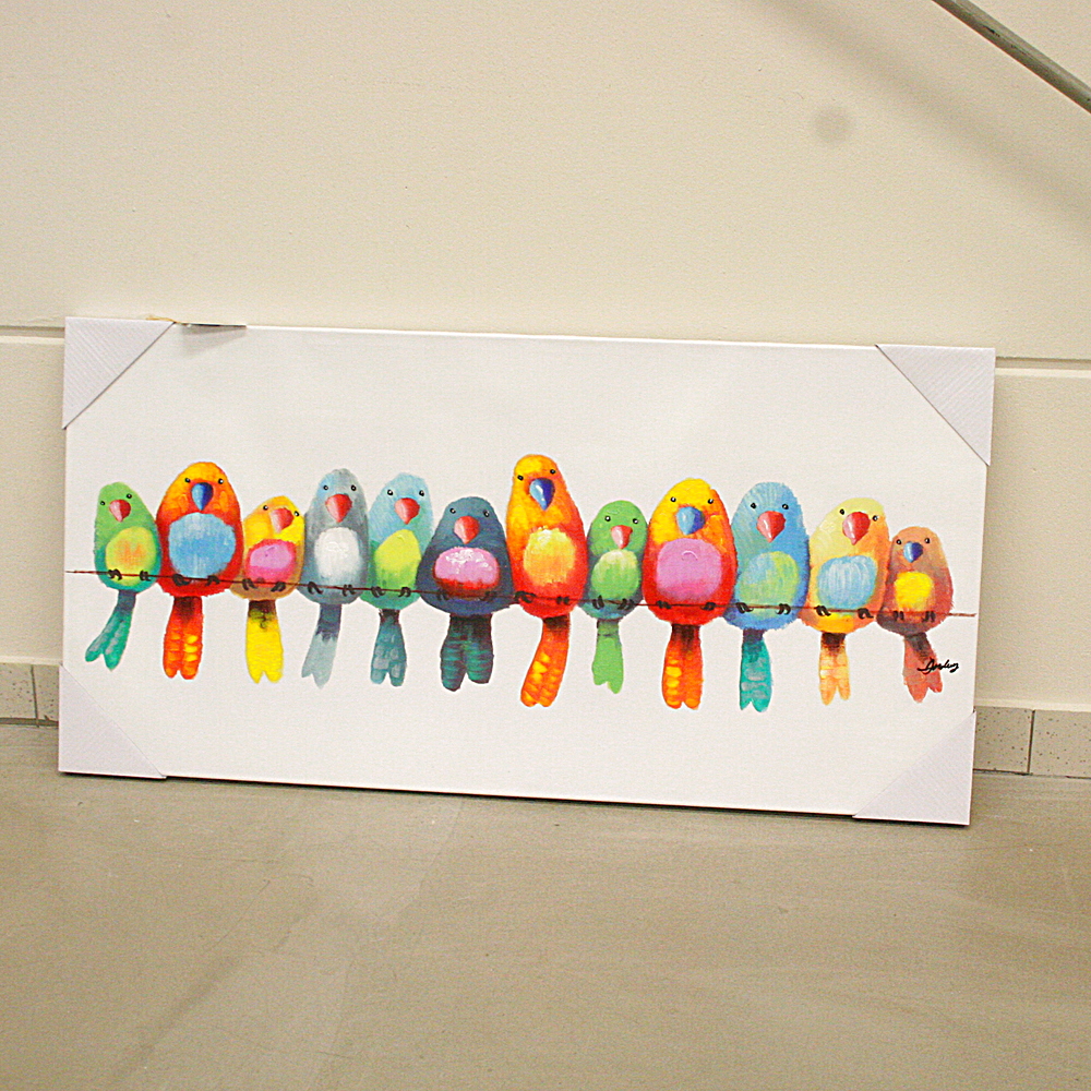 Bild Vögel Vogelparade Acrylfarbe Leinen handgemalt L120xH60 cm