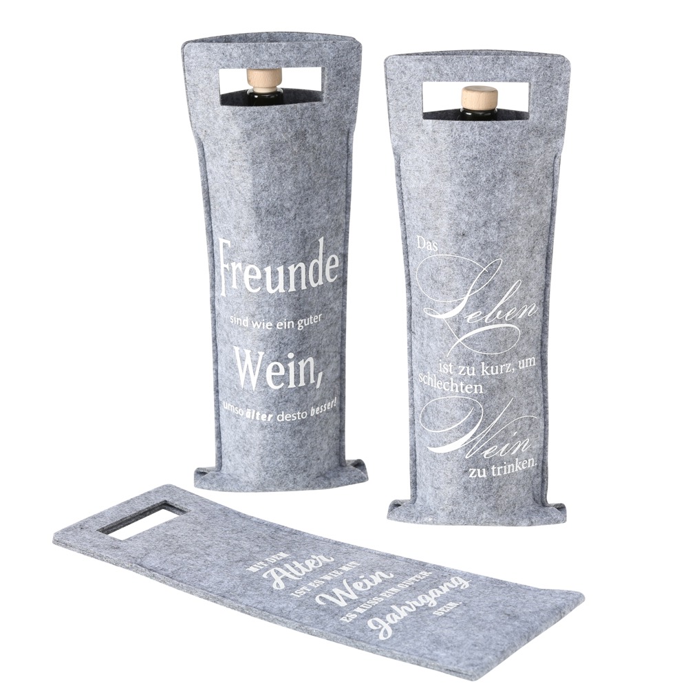 3x Weintasche Weinflasche Geschenkverpackung 3 sort. H ca. 41 cm Filz-