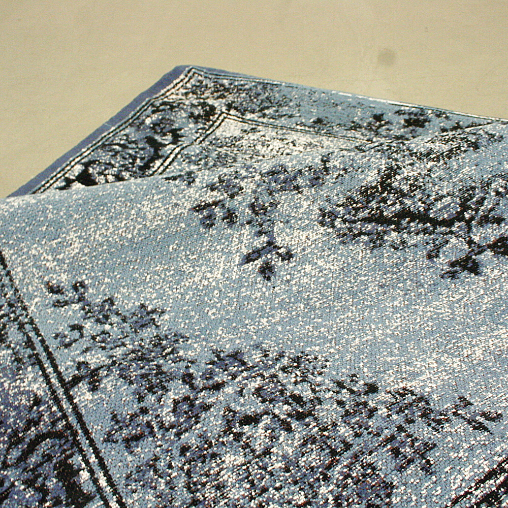 Chenille-Teppich Amelia 120 x 180cm blau schwarz creme Muster