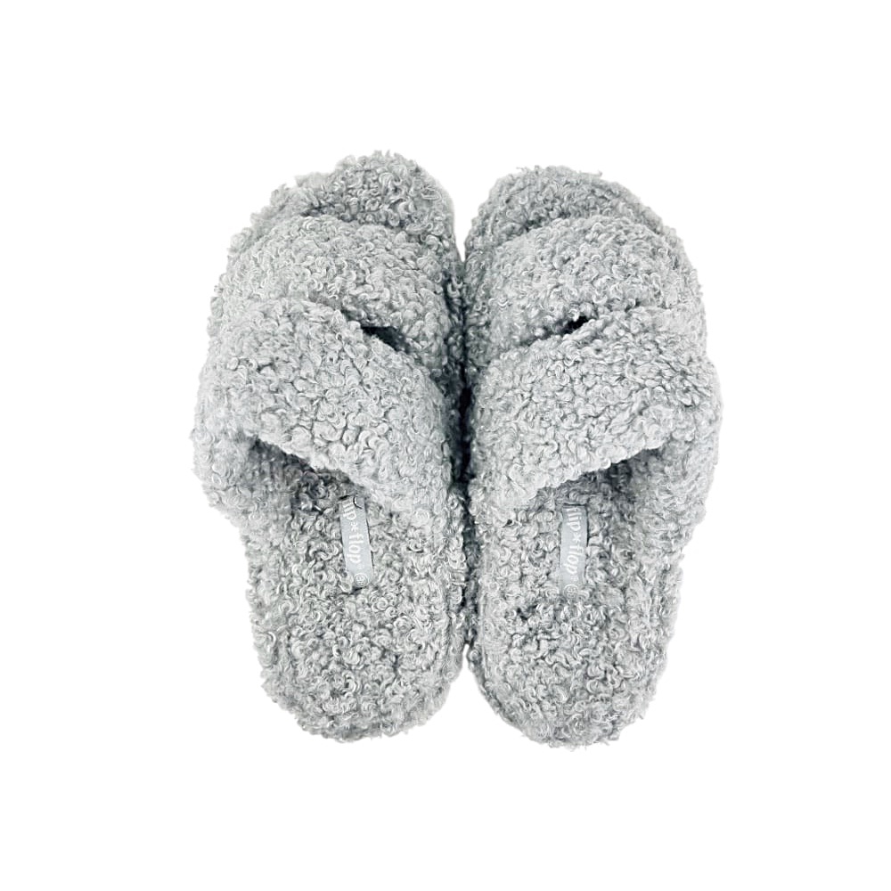 Pantoletten Double Strap Curly 38 grau kuschelig warm