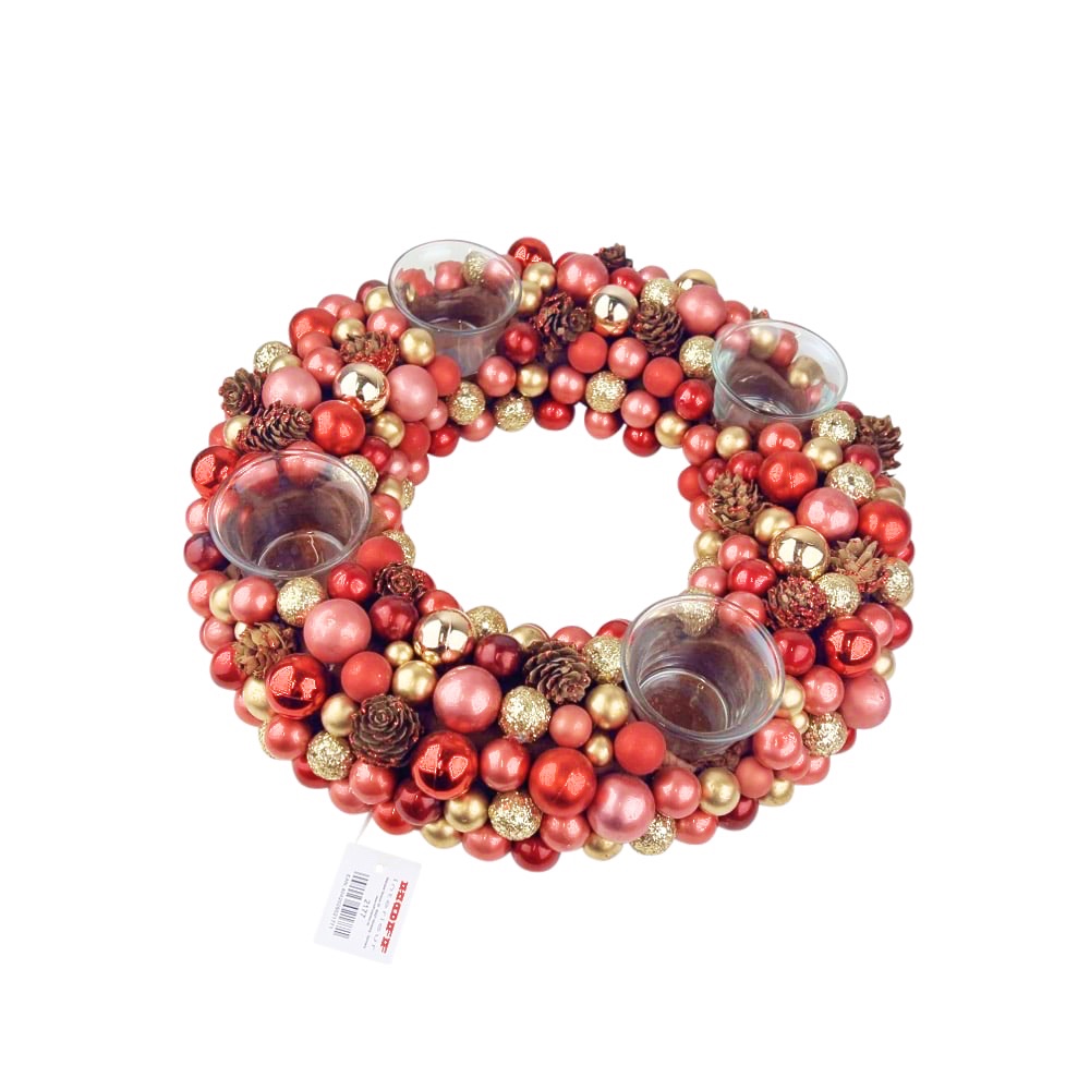 Adventskranz Festivity Ø 33 cm rot / gold Töne Kunststoff Glas
