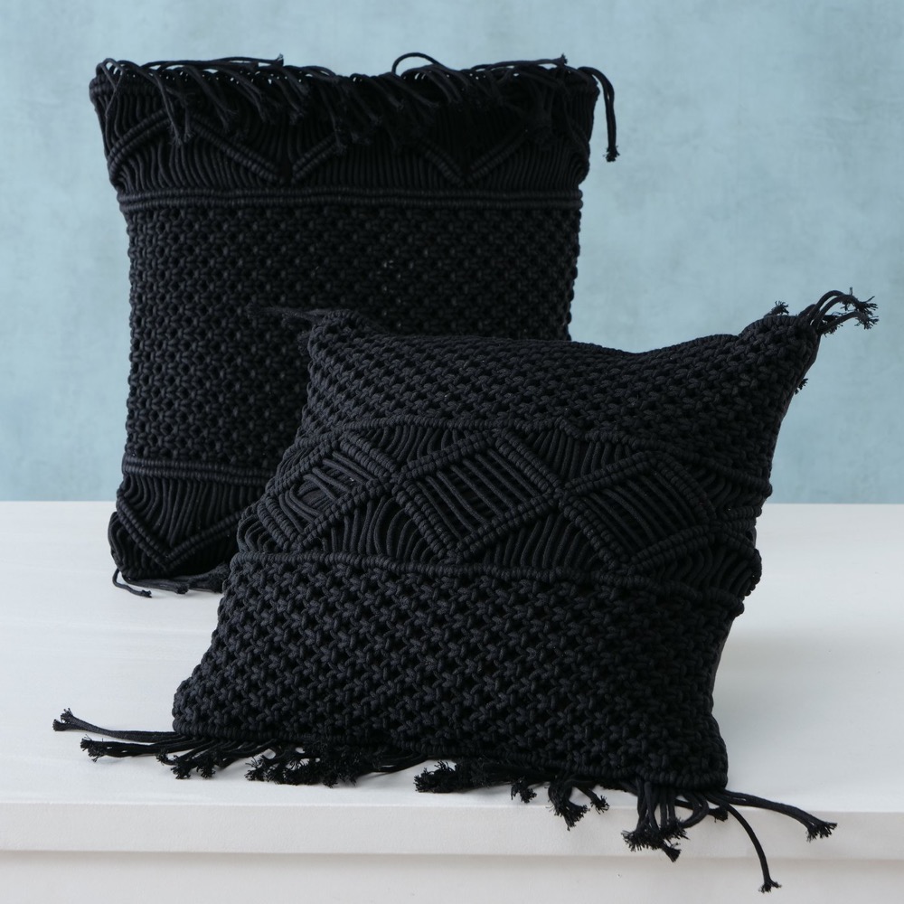 1x Deko-Kissen Makrie 2sort. 45x45cm Boho Schwarz Materialmix