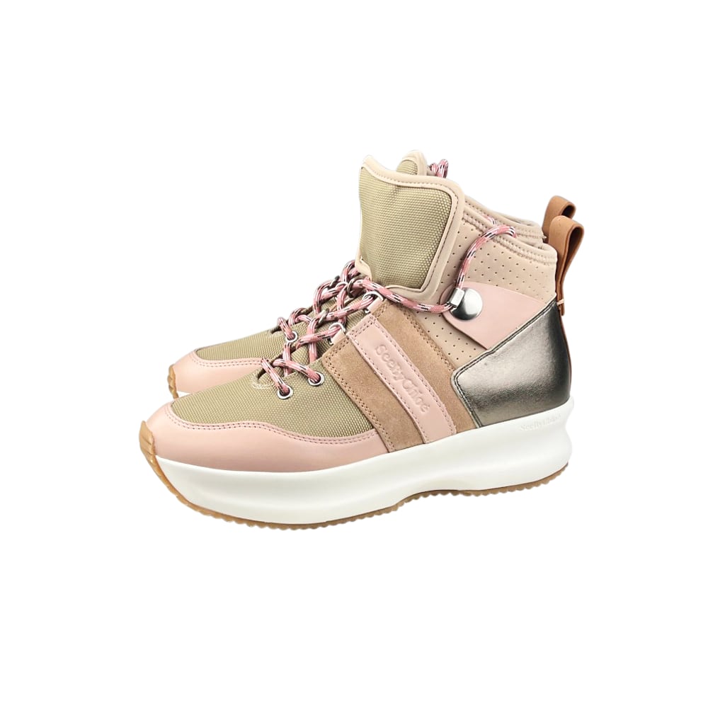 Sneaker oliv rosa beige Kalbsleder Gr. 39